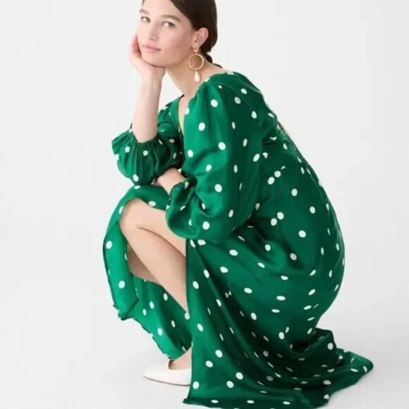 NWT JCREW Sweetheart long-sleeve midi dress in polka dot - Picture 2 of 2